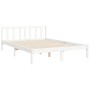 Double bed frame with white solid wood headboard by , Beds and slatted bases - Ref: Foro24-3192402, Price: 170,31 €, Discount: %