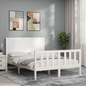 White solid wood bed frame with headboard 140x200 cm by , Beds and slatted bases - Ref: Foro24-3192622, Price: 181,79 €, Disc...