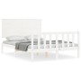 Double bed frame with white solid wood headboard by , Beds and slatted bases - Ref: Foro24-3193377, Price: 169,52 €, Discount: %