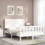 Double bed frame with white solid wood headboard by , Beds and slatted bases - Ref: Foro24-3193377, Price: 169,52 €, Discount: %