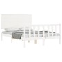 Double bed frame with white solid wood headboard by , Beds and slatted bases - Ref: Foro24-3193377, Price: 169,52 €, Discount: %