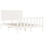 Double bed frame with white solid wood headboard by , Beds and slatted bases - Ref: Foro24-3193377, Price: 169,52 €, Discount: %