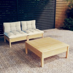 Garden furniture 3 pieces cream pine wood cushions by , Garden sets - Ref: Foro24-3095998, Price: 204,80 €, Discount: %