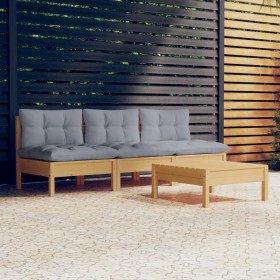 4-piece garden furniture set with gray pine wood cushions by , Garden sets - Ref: Foro24-3096081, Price: 327,12 €, Discount: %