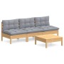 4-piece garden furniture set with gray pine wood cushions by , Garden sets - Ref: Foro24-3096081, Price: 308,99 €, Discount: %