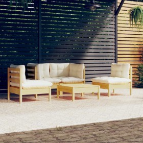 Garden furniture 5 pieces and cushions solid cream pine wood by , Garden sets - Ref: Foro24-3096178, Price: 361,67 €, Discoun...