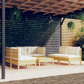 Garden furniture 7 pieces and cushions solid cream pine wood by , Garden sets - Ref: Foro24-3096214, Price: 496,75 €, Discoun...