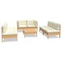 Muebles de jardín 7 pzas y cojines madera maciza de pino crema de , Conjuntos de jardín - Ref: Foro24-3096214, Precio: 496,34...