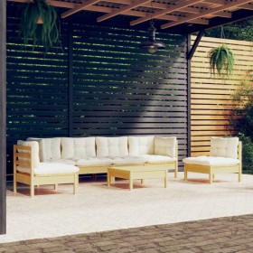 Garden furniture 7 pieces and cushions solid cream pine wood by , Garden sets - Ref: Foro24-3096202, Price: 496,75 €, Discoun...