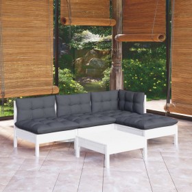 Muebles de jardín 5 pzas con cojines blanco madera de pino de , Conjuntos de jardín - Ref: Foro24-3096305, Precio: 406,99 €, ...