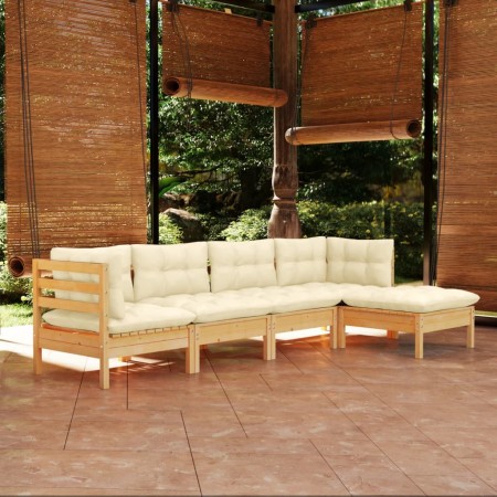 Muebles de jardín 5 piezas cojines madera de pino crema de , Conjuntos de jardín - Ref: Foro24-3096358, Precio: 361,37 €, Des...