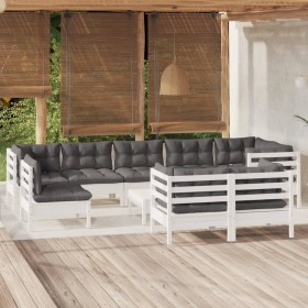 Muebles de jardín 10 pzas con cojines blanco madera maciza pino de , Conjuntos de jardín - Ref: Foro24-3096533, Precio: 896,9...