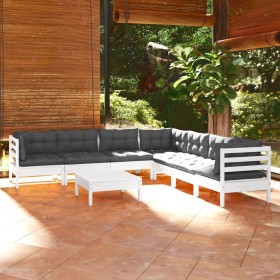 Muebles de jardín 8 pzas con cojines blanco madera maciza pino de , Conjuntos de jardín - Ref: Foro24-3096798, Precio: 689,99...