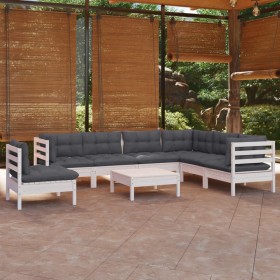 Garden furniture 8 pieces with white cushions solid pine wood by , Garden sets - Ref: Foro24-3096726, Price: 689,99 €, Discou...