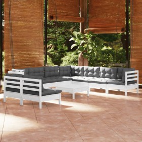 Garden furniture 10 pieces with white cushions solid pine wood by , Garden sets - Ref: Foro24-3096834, Price: 868,34 €, Disco...