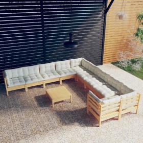 Garden furniture 11 pieces and cream pine wood cushions by , Garden sets - Ref: Foro24-3097013, Price: 811,40 €, Discount: %