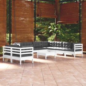 Muebles de jardín 10 pzas con cojines blanco madera maciza pino de , Conjuntos de jardín - Ref: Foro24-3096906, Precio: 896,9...