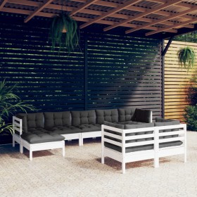 Garden furniture 9 pieces and white cushions solid pine wood by , Garden sets - Ref: Foro24-3097128, Price: 758,99 €, Discoun...