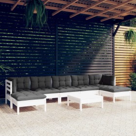 Garden furniture 8 pieces with white pine wood cushions by , Garden sets - Ref: Foro24-3097098, Price: 680,81 €, Discount: %