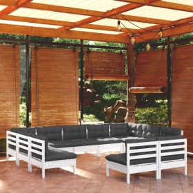 Garden furniture 11 pieces and white cushions solid pine wood by , Garden sets - Ref: Foro24-3097212, Price: 943,99 €, Discou...