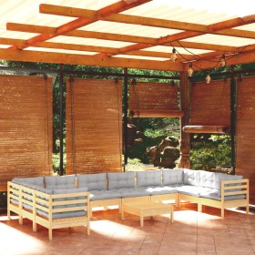 Garden furniture set 11 pieces and gray pine wood cushions by , Garden sets - Ref: Foro24-3097336, Price: 834,99 €, Discount: %