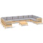 Garden furniture set 11 pieces and gray pine wood cushions by , Garden sets - Ref: Foro24-3097336, Price: 870,35 €, Discount: %