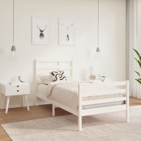 White single solid wood bed frame 75x190 cm by , Beds and slatted bases - Ref: Foro24-3105821, Price: 105,99 €, Discount: %