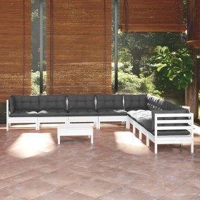 Garden furniture 10 pieces with white cushions solid pine wood by , Garden sets - Ref: Foro24-3096822, Price: 867,67 €, Disco...