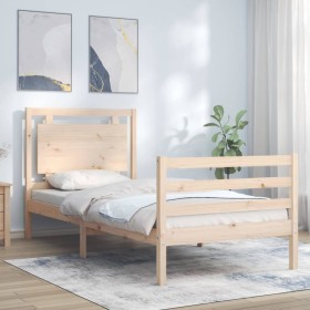 Bed frame with solid wood headboard by , Beds and slatted bases - Ref: Foro24-3194016, Price: 93,99 €, Discount: %