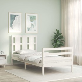 White solid wood bed frame with headboard by , Beds and slatted bases - Ref: Foro24-3194082, Price: 103,78 €, Discount: %