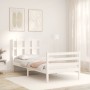 White solid wood bed frame with headboard by , Beds and slatted bases - Ref: Foro24-3194082, Price: 103,78 €, Discount: %