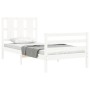 White solid wood bed frame with headboard by , Beds and slatted bases - Ref: Foro24-3194082, Price: 103,78 €, Discount: %