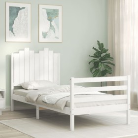 White solid wood bed frame with headboard by , Beds and slatted bases - Ref: Foro24-3194147, Price: 107,99 €, Discount: %