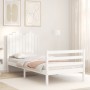 White solid wood bed frame with headboard by , Beds and slatted bases - Ref: Foro24-3194147, Price: 108,51 €, Discount: %