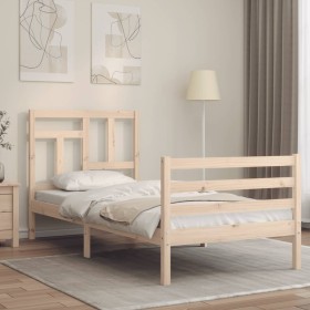 Bed frame with solid wood headboard by , Beds and slatted bases - Ref: Foro24-3194926, Price: 85,99 €, Discount: %