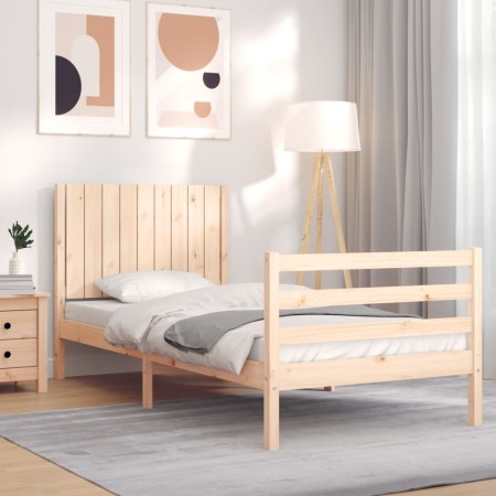 Bed frame with solid wood headboard by , Beds and slatted bases - Ref: Foro24-3194731, Price: 94,99 €, Discount: %