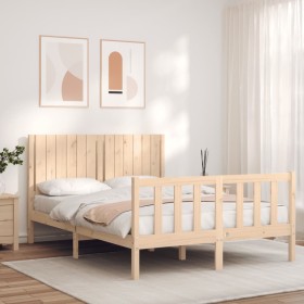 Double bed frame with solid wood headboard by , Beds and slatted bases - Ref: Foro24-3192921, Price: 182,94 €, Discount: %