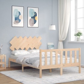 Double bed frame with solid wood headboard by , Beds and slatted bases - Ref: Foro24-3193441, Price: 142,99 €, Discount: %