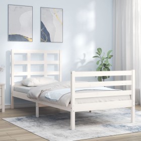 White solid wood bed frame with headboard by , Beds and slatted bases - Ref: Foro24-3193952, Price: 95,83 €, Discount: %