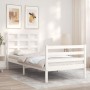 White solid wood bed frame with headboard by , Beds and slatted bases - Ref: Foro24-3193952, Price: 95,99 €, Discount: %