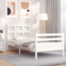 Estructura de cama con cabecero madera maciza blanco de , Camas y somieres - Ref: Foro24-3194797, Precio: 97,99 €, Descuento: %