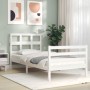 Solid white wood bed frame with headboard by , Beds and slatted bases - Ref: Foro24-3194797, Price: 97,83 €, Discount: %