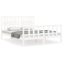 Estructura de cama matrimonio con cabecero madera maciza blanco de , Camas y somieres - Ref: Foro24-3192432, Precio: 161,99 €...