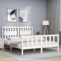 Estructura de cama matrimonio con cabecero madera maciza blanco de , Camas y somieres - Ref: Foro24-3192432, Precio: 161,99 €...