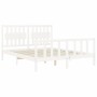 Estructura de cama matrimonio con cabecero madera maciza blanco de , Camas y somieres - Ref: Foro24-3192432, Precio: 161,99 €...