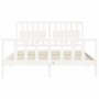 Double bed frame with white solid wood headboard by , Beds and slatted bases - Ref: Foro24-3192432, Price: 161,91 €, Discount: %