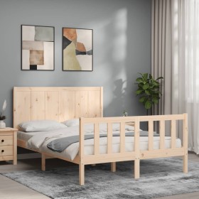 Double bed frame with solid wood headboard by , Beds and slatted bases - Ref: Foro24-3192596, Price: 142,99 €, Discount: %