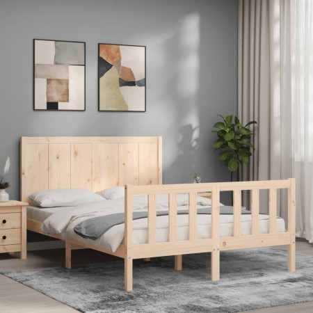 Estructura de cama de matrimonio con cabecero madera maciza de , Camas y somieres - Ref: Foro24-3192596, Precio: 142,72 €, De...