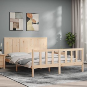 Bed frame with solid wood headboard 160x200 cm by , Beds and slatted bases - Ref: Foro24-3192631, Price: 181,83 €, Discount: %