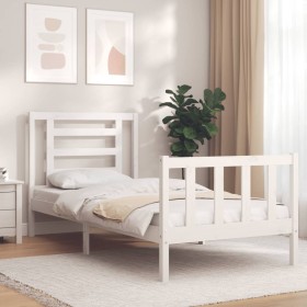 White solid wood bed frame with headboard by , Beds and slatted bases - Ref: Foro24-3192847, Price: 101,88 €, Discount: %